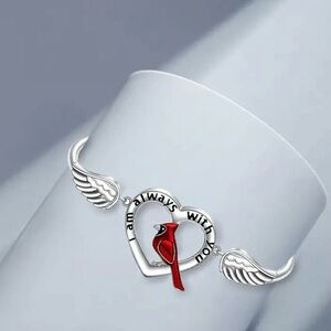 Silver Heart Bracelet with Red Cardinal